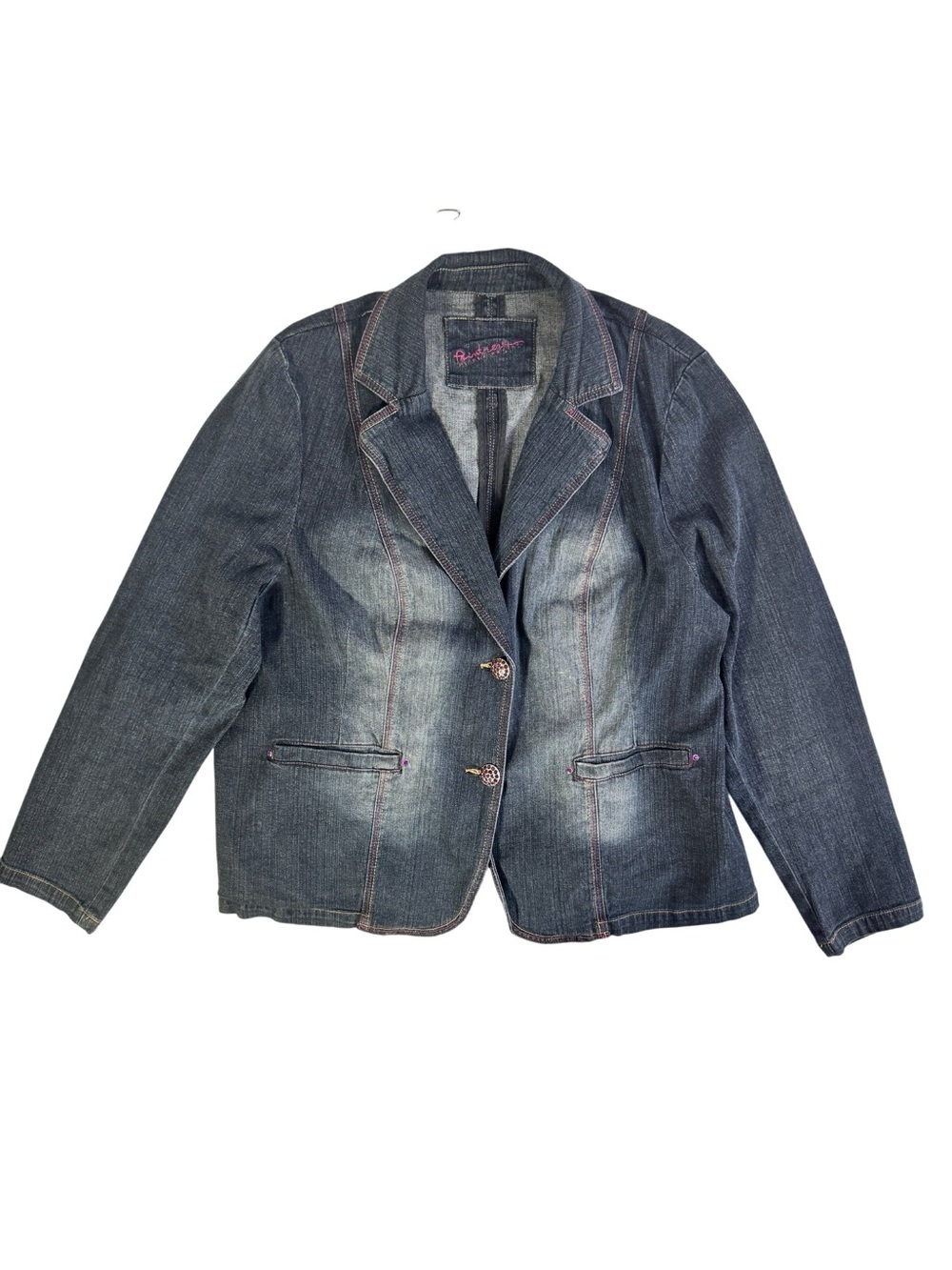 POINT ZERO DENIM BLAZER JACKET WITH JEWEL BUTTONS WOMAN Large - Picture 4 of 9